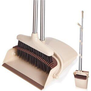 Long Handle Broom and Dustpan Set Upright Stand Pet Hair Kitchen Floor Cleaner